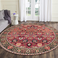 5Ft Round Vintage Area Rug Non Slip Washable Cherry Red Circle Carpet
