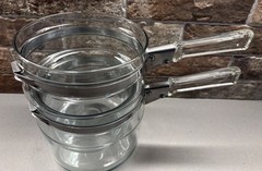 Vintage PYREX Flameware Clear Glass Double Boiler Two-Piece Saucepan Set no lid