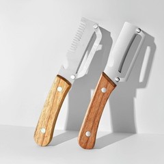 2 PCS 3-in-1 Multifunctional Vegetable Peeler with Wooden HandleJulienne Slicer.