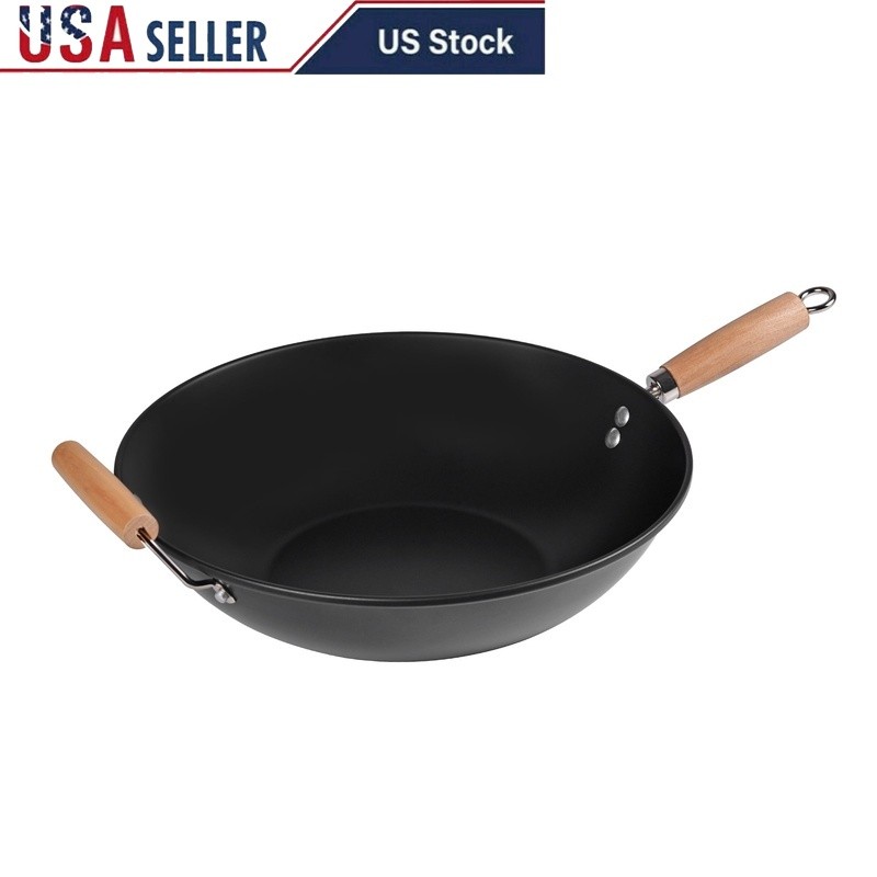 Non-Stick Carbon Steel Wok Kitchen Stir-Fry Cookware Easy Clean Cooking Tool New