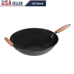 Non-Stick Carbon Steel Wok Kitchen Stir-Fry Cookware Easy Clean Cooking Tool New