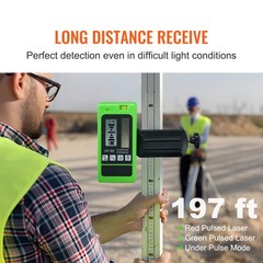 VEVOR Red Green Laser Receiver Pulsing Detector 197ft Digital LCD Dual Display