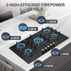 36 Inch Gas Stove Built-in Gas Cooktop Tempered Glass Gas Hob NG/LPG Convertible