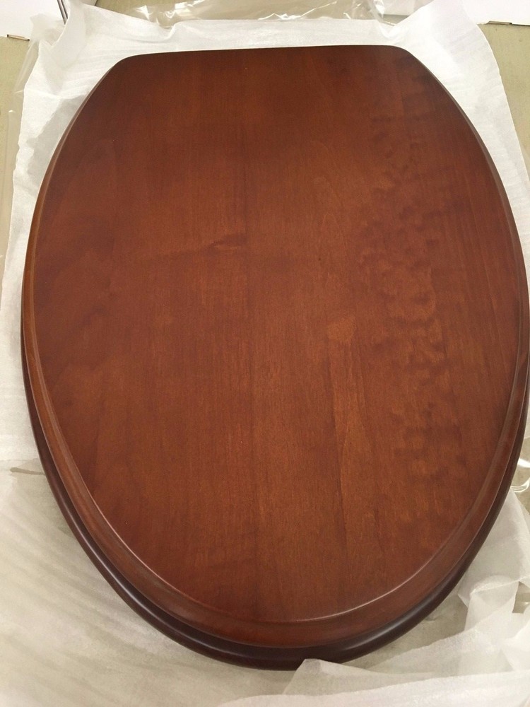 Porcher 71115-00.670 Elongated Wood Toilet Seat with BN Hinges, NATURAL CHERRY