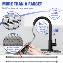 Matte Black Kitchen Sink Faucet with Pull Down Spray RV Stainless Steel Kitchen