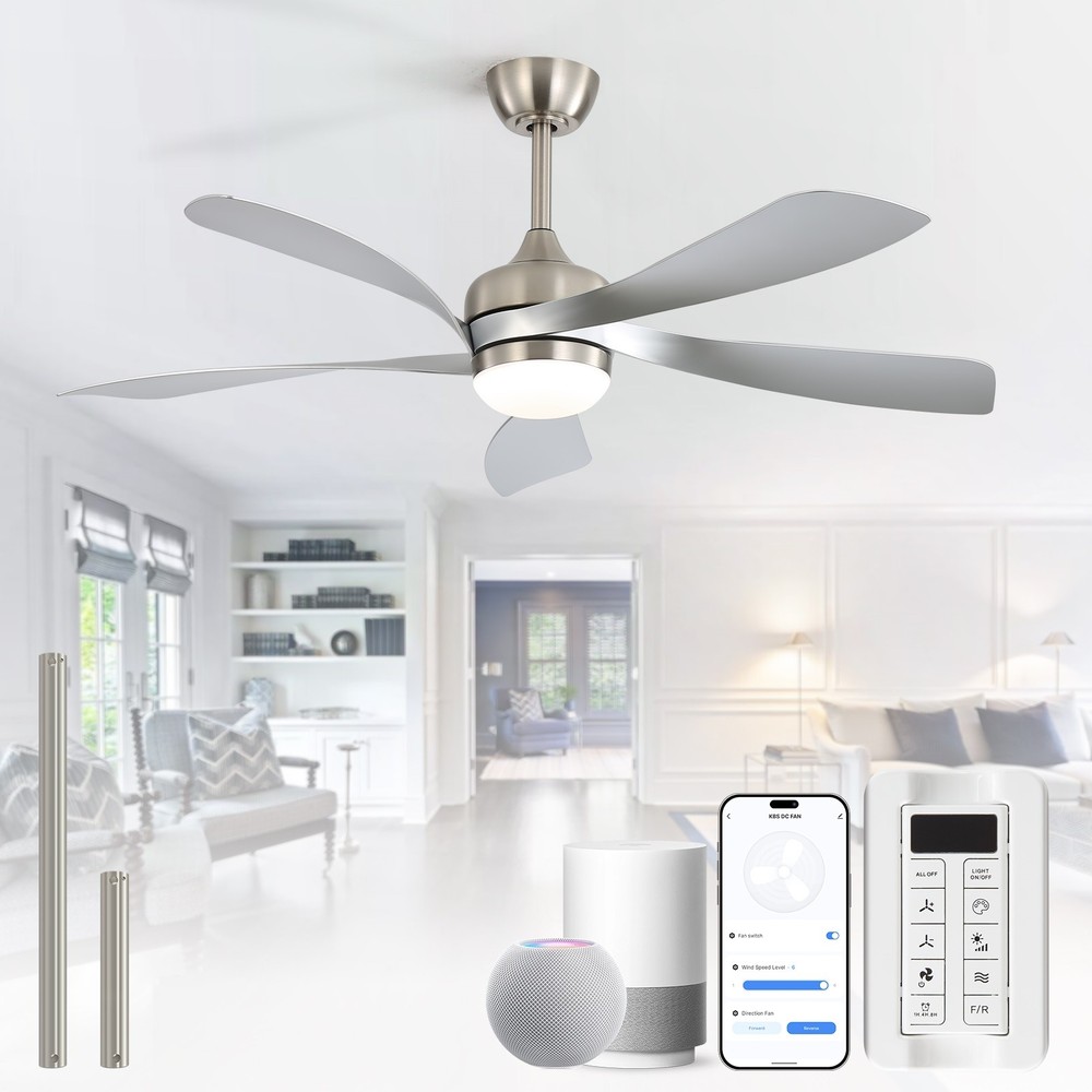 Nickel+Silver,52-in,Smart Ceiling Fan,Stepless Dimmable Lights,Voice+APP+Remote.
