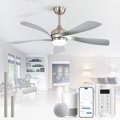 Nickel+Silver,52-in,Smart Ceiling Fan,Stepless Dimmable Lights,Voice+APP+Remote.