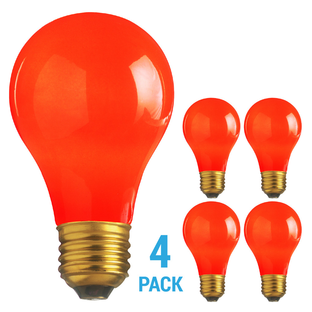4 Pack CERAMIC SOLID RED BULBS A19 25W 120V Medium E26 Base 25A19 Dimmable