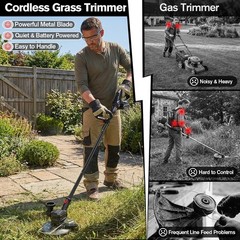 4.6lbs Brush Cutter with Metal Blades – 2 Batteries