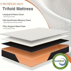 4-Inch Tri-Fold Memory Foam Folding Mattress Topper Portable for Camping, Guest