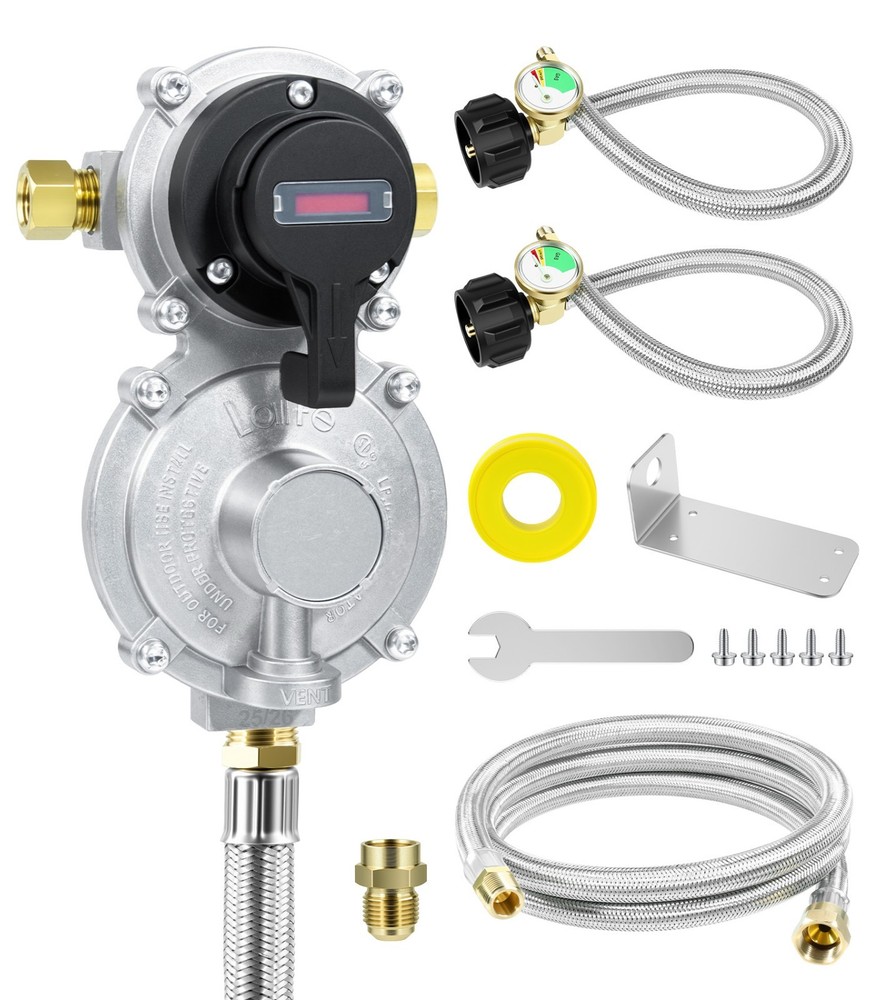 QCC1 2 Stage Automatic Changeover Regulator, 2×1.5FT + 4FT Hose Kit for RVs-USA