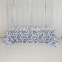 60″ x 102″ Blue French Toile Pattern Polyester Rectangular Tablecloth