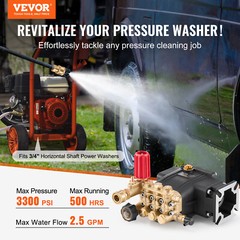 Pressure Washer Pump 3/4″ Shaft Horizontal Triplex Plunger 3300 PSI 2.5GPM