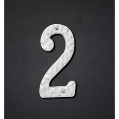House Number 2 Cast Iron Silver Hammered Metal 4 Inch Address Sign with Screws