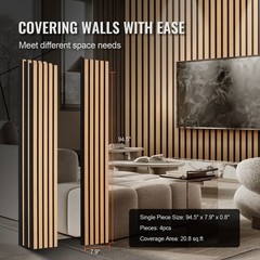 4 Pcs Acoustic Wood Wall Slat Panels 7.9″x94.5″ Sound Absorbing Modern Light Oak