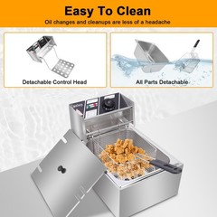 2500W 6L Commercial Electric Deep Fryer Restaurant Stainless Steel 10.5QT W/Lid