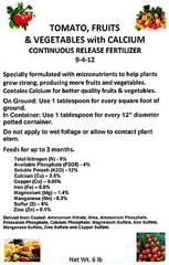 FERTILIZER TOMATO, FRUIT & VEGETABLE 9-4-12 with CALCIUM Continuous Rls 6 LB bag