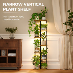 Bamworld Plant Stand with Grow Light for Indoor Plants Corner 7 Tier Metal Wood