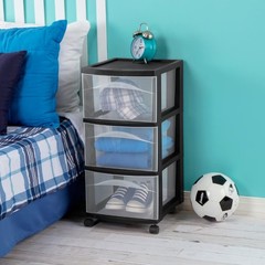 3 Drawer Medium Cart : Plastic Storage Drawers, Portable Utility with Casters