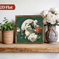 Vintage Floral Tabby Cat Wooden Plaque Victorian Home Decor for Entryway Cafe