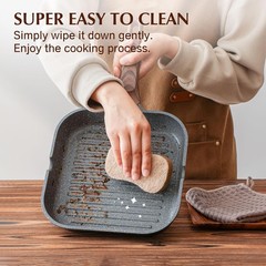 Nonstick Grill Pan for Stove Tops, Versatile Griddle with Pour Spouts, 9.5 Inch