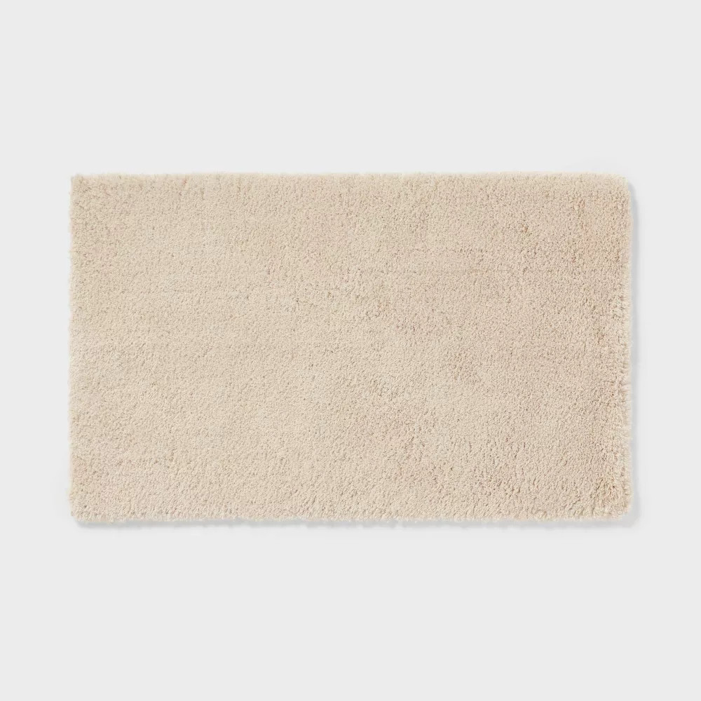24″x40″ Spa Plush Bath Rug Almond – Threshold: Machine Washable,