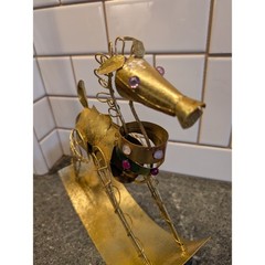 Vintage Metal Rocking Horse Figurine Decor Gold Tone Jeweled Accent