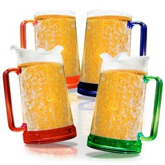 Double Wall Frozen Beer Mugs for Freezer with Handles 16 Oz, Colored Set of 4