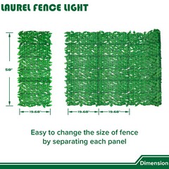 58in Artificial Faux Light Green Laurel Leaf Privacy Hedge with Mesh Backing