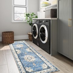 Blue Oriental Floral Medallion Runner Rug