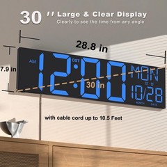 JALL 30″ Large Digital Wall Mount Clock with Remote Control, Alarm