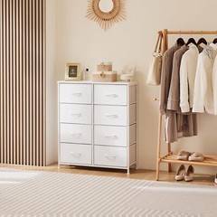 White 8 Drawers Dresser Bedroom Chest Organizer Storage Tower with Fabric Bins