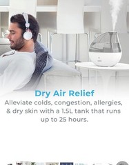 Pure Enrichment Mistaire Silver Ultrasonic Cool Mist Humidifier, 1.5L Tank