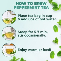 Pure Peppermint Tea – no stems, 100% Natural Herbal Tea, 60 bags, USA seller