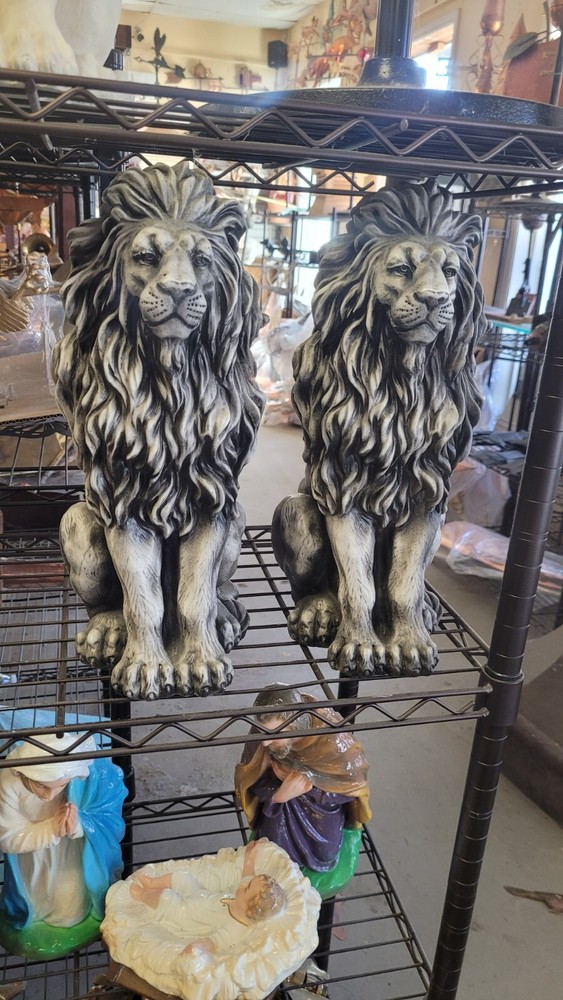 Lion Concrete STATUE.SOLD As SHOWN 15”H X 6w X 8L