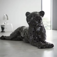 Drice Mosaic Black 24.25 In. X 10.25 In. Panther Glass Sculpture