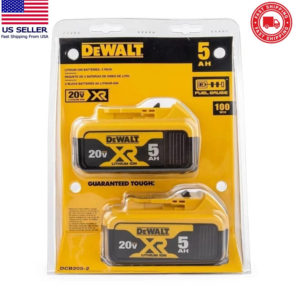 2 Pack DEWALT DCB205-2 20V Max XR 5.0Ah Lithium-Ion Battery New In Pack USA