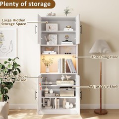 Kitchen Pantry Cabinet ,Hutch Cabinet Cupboard with LED Lights & Microwave Shelf