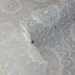 Lace flowers pattern Tan Gray Silver metallic faux fabric textured Wallpaper 3D