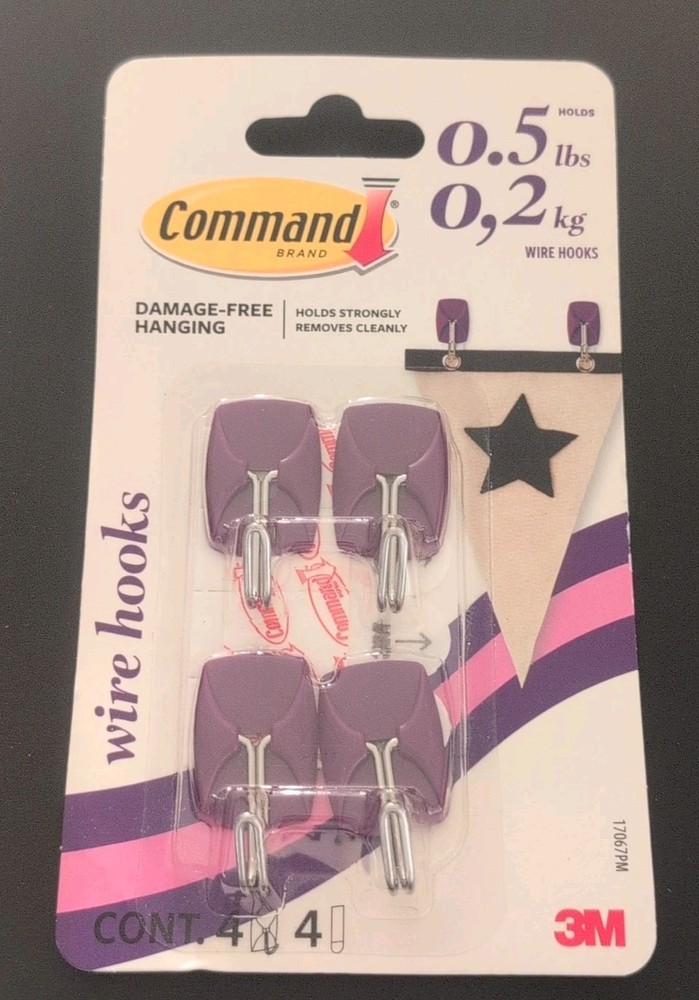 Command General Purpose Hooks 0.5lb Capacity Purple