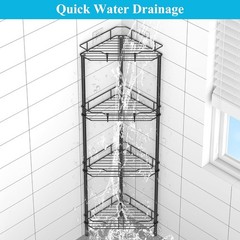 4 Tier Floor Standing Corner Shower Caddy Organizer Shelf with Hooks, Bathroom