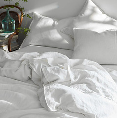 The Company store Premium Breathable Washed Linen Solid Fitted Bed Sheet