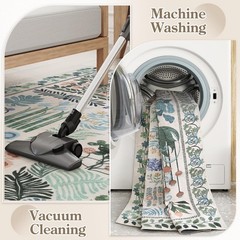 Floral Boho Beige Washable 3×5 Bathroom Entrance Rugs Indoor, Non Slip Flower…