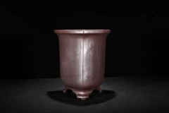6.02in Chinese Classical Refine Zisha Handmade Triangle Potted Bonsai Plant Pot