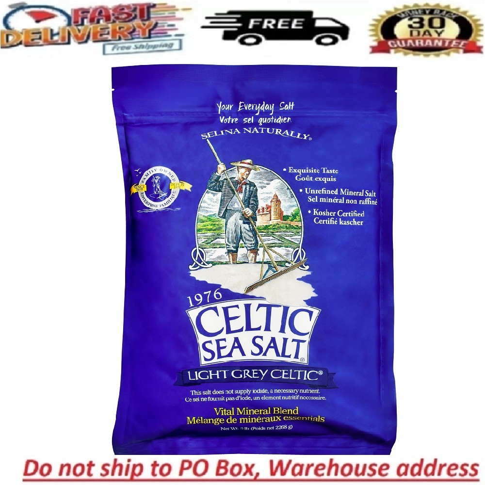 Light Grey Celtic Sea Salt 5 Pound Resealable Bag Additive-Free, Delicious Sea