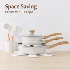 Sensarte Ceramic Nonstick Cookware Set, 10 Pieces, Induction Compatible, White,