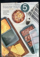 Food Grade Silicone Freezer Trays-Molds 5 Pack Gray W/Lids-Great For Food Prep