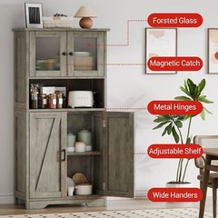 50″ Kitchen Storage Cabinet Pantry Cupboard with 4 Doors & Adjustable Shelves