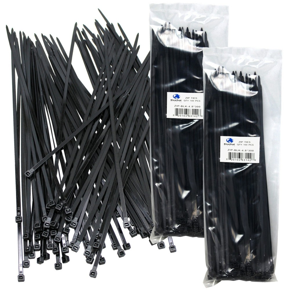 200 Pack Cable Ties Tie Wraps Plastic Nylon Zip Ties Strong Extra Long NEW 12″