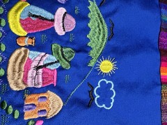 Ecuador Embroidered Apron Blue Andean Folk Art Woven Pockets Latin American